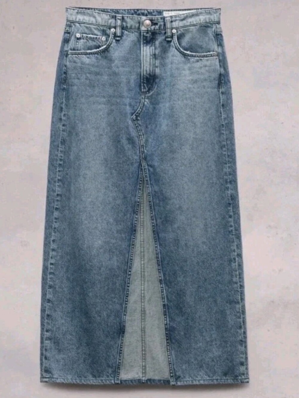 Rag & Bone Woman 28 Clara Denim Skirt Front Split V Slit Raw Hem Elle Blue Nwot
